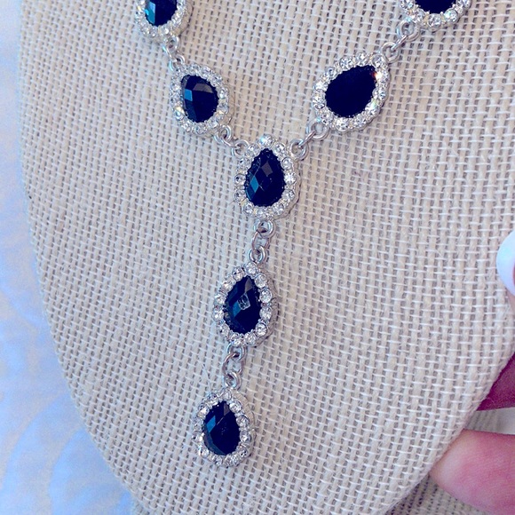 STUNNER of a Necklace! “Sapphires & Diamonds” Teardrop Cascading - Picture 2 of 4